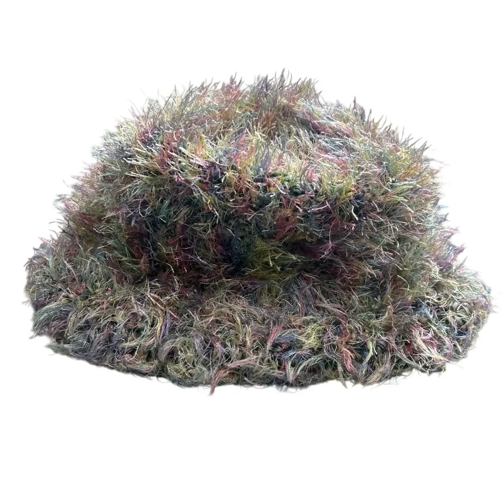Multicolor Fuzzy Eyelash Yarn Bucket Hat Shaggy Boho Eclectic Y2K Festival